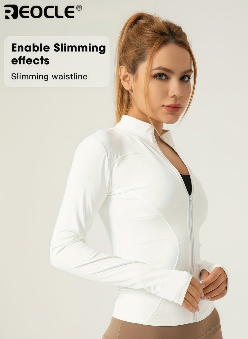 ريوكل جاكيت يوغا نسائي بسحاب كامل للياقة البدنية ملابس رياضية نحيف مقاس نسيج متوسط مطاطي لون صلب لجميع الفصول صالة الألعاب الرياضية والجري ملابس رياضية - Image 2