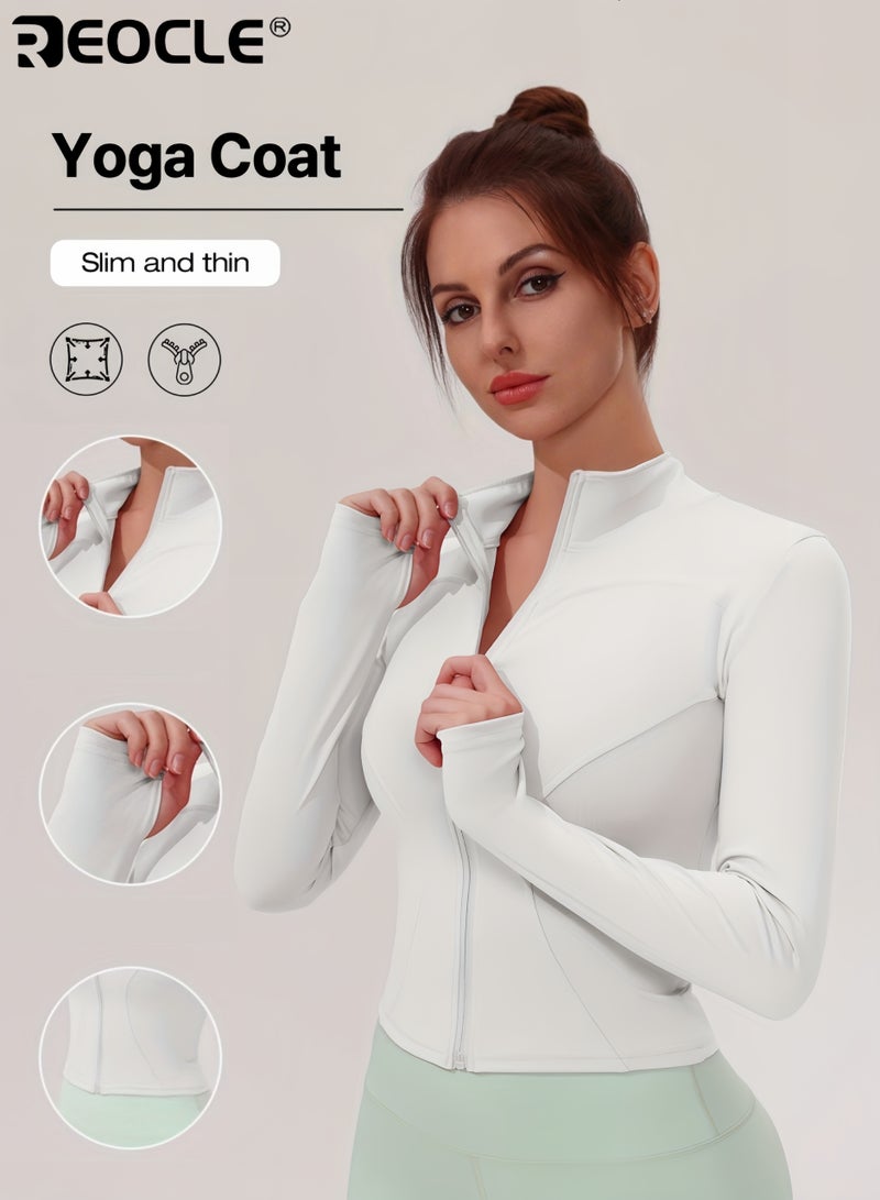 ريوكل جاكيت يوغا نسائي بسحاب كامل للياقة البدنية ملابس رياضية نحيف مقاس نسيج متوسط مطاطي لون صلب لجميع الفصول صالة الألعاب الرياضية والجري ملابس رياضية - Image 1