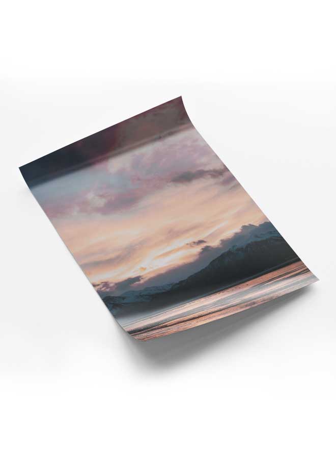 لوحة بوستر ديكور لوحة بدون فريم مع أربع قطع منفصلة من اللاصق ذو الوجهين تصميم غروب الشمس الوردي غرفة النوم غرفة المعيشة وديكور المكتب - Image 1