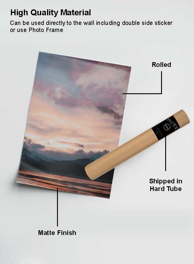 لوحة بوستر ديكور لوحة بدون فريم مع أربع قطع منفصلة من اللاصق ذو الوجهين تصميم غروب الشمس الوردي غرفة النوم غرفة المعيشة وديكور المكتب - Image 2