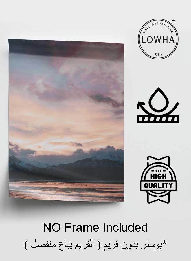 لوحة بوستر ديكور لوحة بدون فريم مع أربع قطع منفصلة من اللاصق ذو الوجهين تصميم غروب الشمس الوردي غرفة النوم غرفة المعيشة وديكور المكتب - Image 3