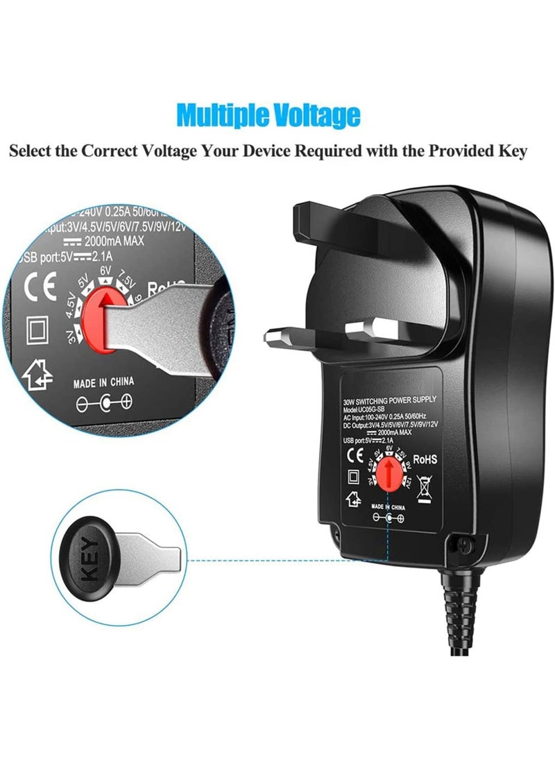 SOLARAE Universal 30W 3V 4.5V 5V 6V 7.5V 9V 12V AC Adapter Switching Power Supply Charger PSU with 8 Selectable Adaptor Tips for 3V-12V Household Electronics and LED Strip - 2000mA Max - Image 4