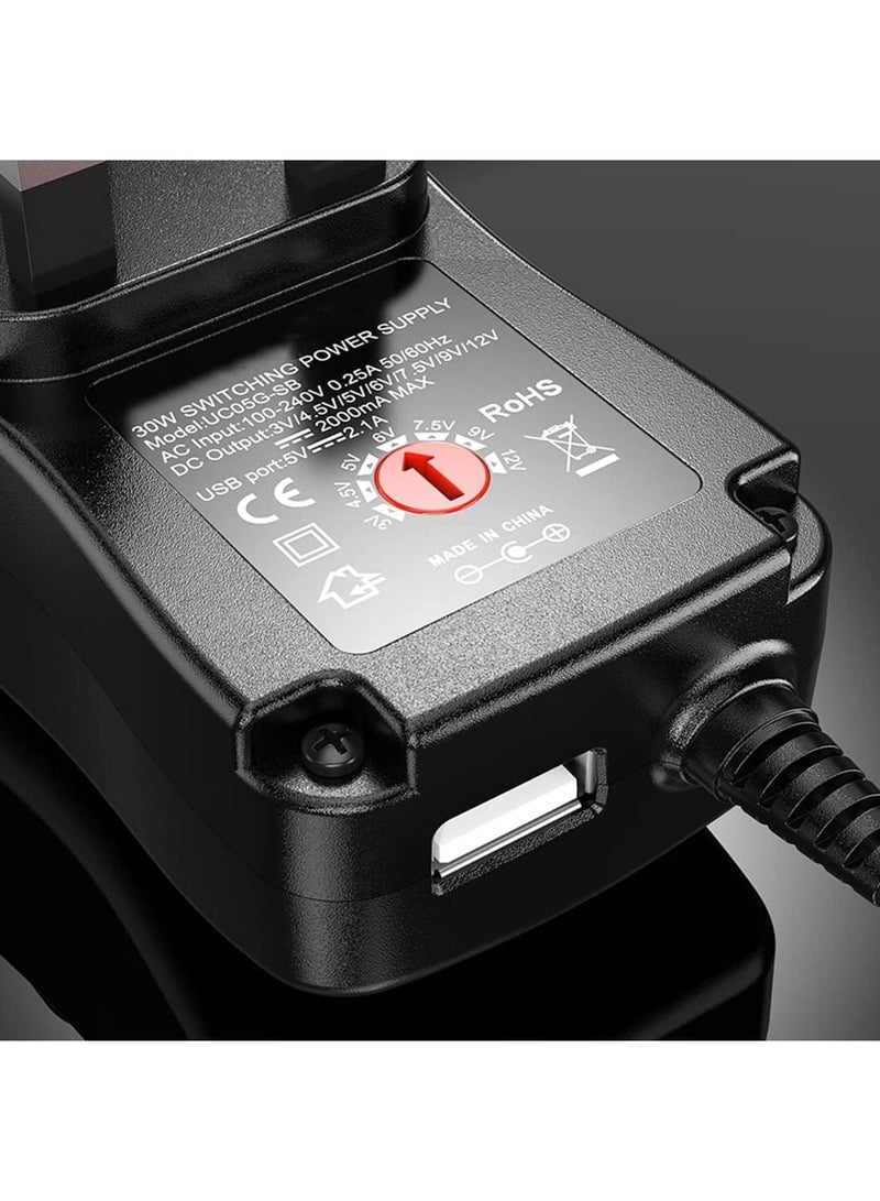 SOLARAE Universal 30W 3V 4.5V 5V 6V 7.5V 9V 12V AC Adapter Switching Power Supply Charger PSU with 8 Selectable Adaptor Tips for 3V-12V Household Electronics and LED Strip - 2000mA Max - Image 5
