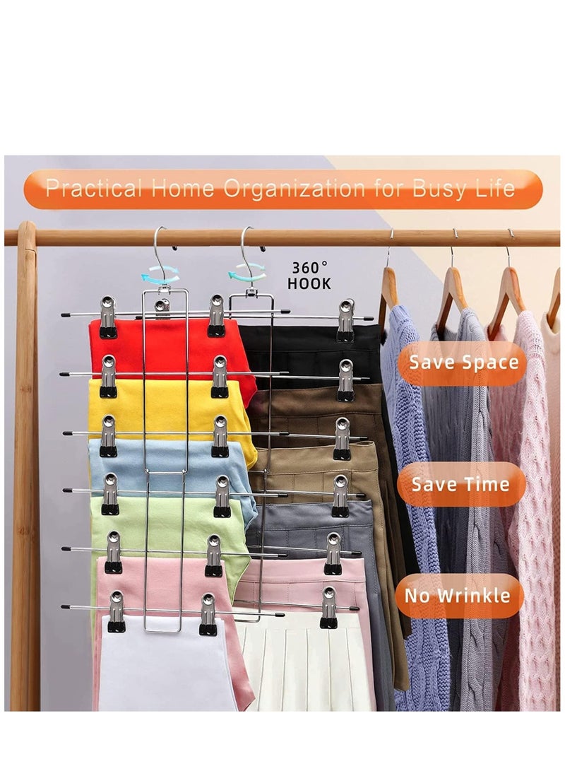SYOSI 3 Packs 6Tier Pants Hangers with Clips, Non Slip Space Saving Hangers for Pants Jeans Scarf Trouser Tie Towel Silk Clothes  - Image 3