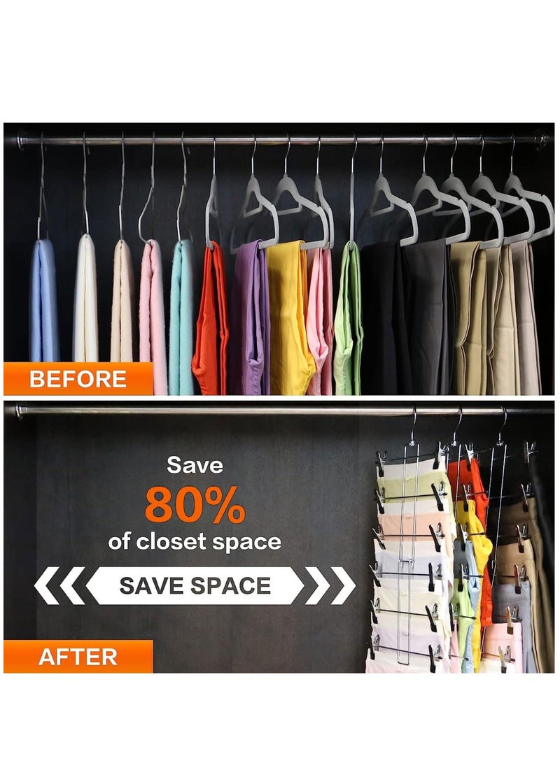 SYOSI 3 Packs 6Tier Pants Hangers with Clips, Non Slip Space Saving Hangers for Pants Jeans Scarf Trouser Tie Towel Silk Clothes  - Image 4
