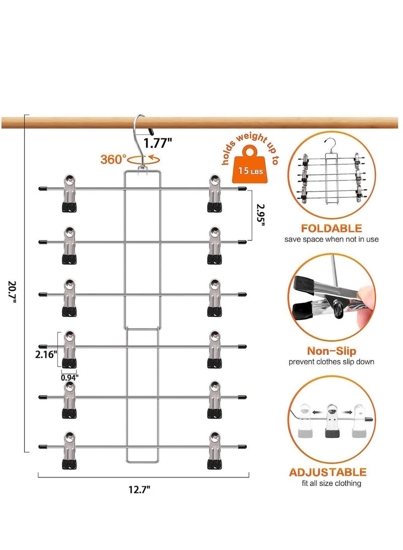 SYOSI 3 Packs 6Tier Pants Hangers with Clips, Non Slip Space Saving Hangers for Pants Jeans Scarf Trouser Tie Towel Silk Clothes  - Image 5
