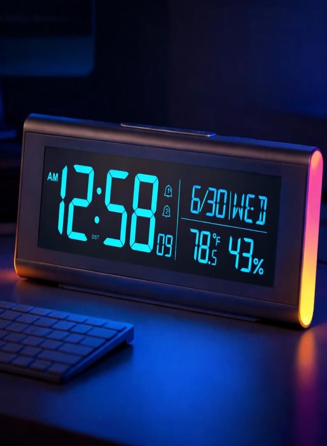 MASHI Alarm Clocks for Bedrooms, 8.54" LED Digital Clock with 9 Color Changing Night Light, Adjustable Brightness, DST,Heavy Sleepers,Temperature for Living Room, Ideal Gift for Kids,Teens,Seniors - Image 1