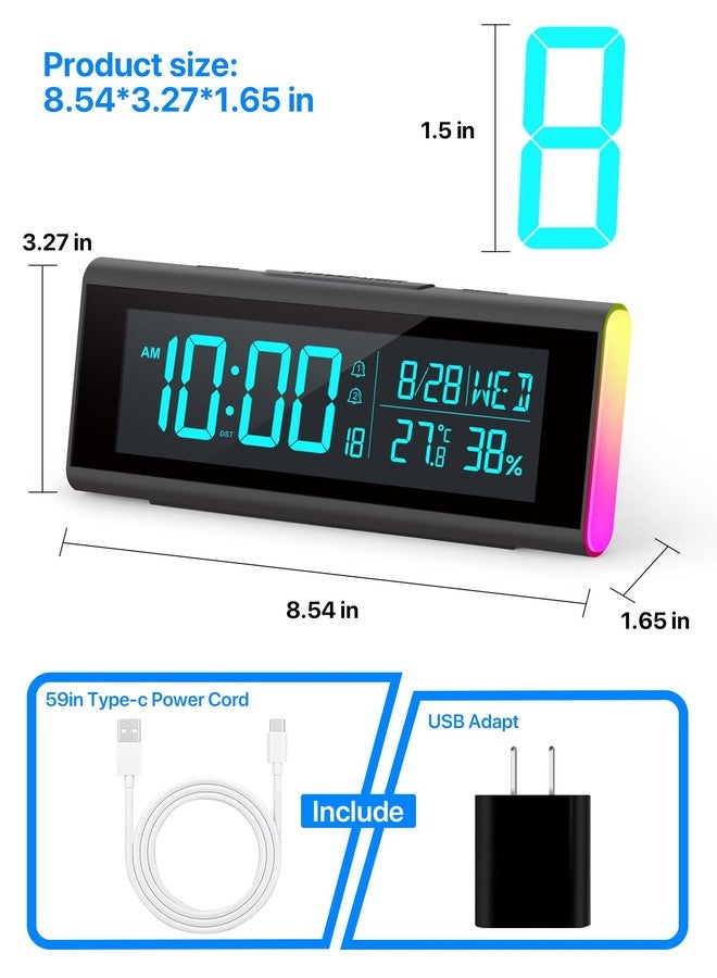 MASHI Alarm Clocks for Bedrooms, 8.54" LED Digital Clock with 9 Color Changing Night Light, Adjustable Brightness, DST,Heavy Sleepers,Temperature for Living Room, Ideal Gift for Kids,Teens,Seniors - Image 2