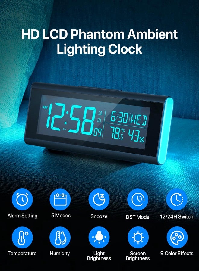 MASHI Alarm Clocks for Bedrooms, 8.54" LED Digital Clock with 9 Color Changing Night Light, Adjustable Brightness, DST,Heavy Sleepers,Temperature for Living Room, Ideal Gift for Kids,Teens,Seniors - Image 3