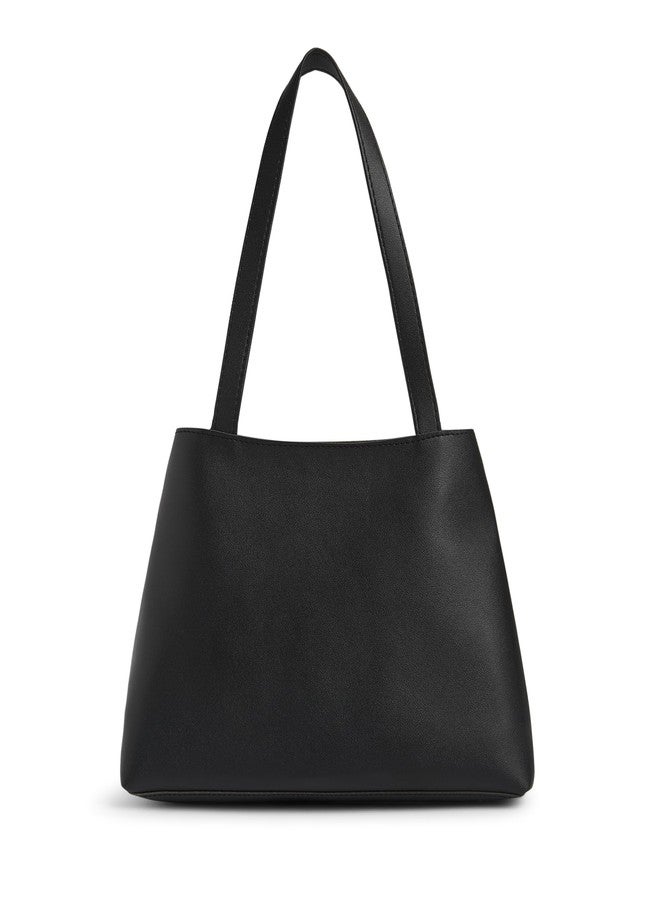 Caprese Elena Small Satchel Shoulder Bag for Women with Zipper Closure | Embossed Logo | Spacious Handbag with Main Compartment | Elegant & Durable for Daily Use (Black) - Image 5