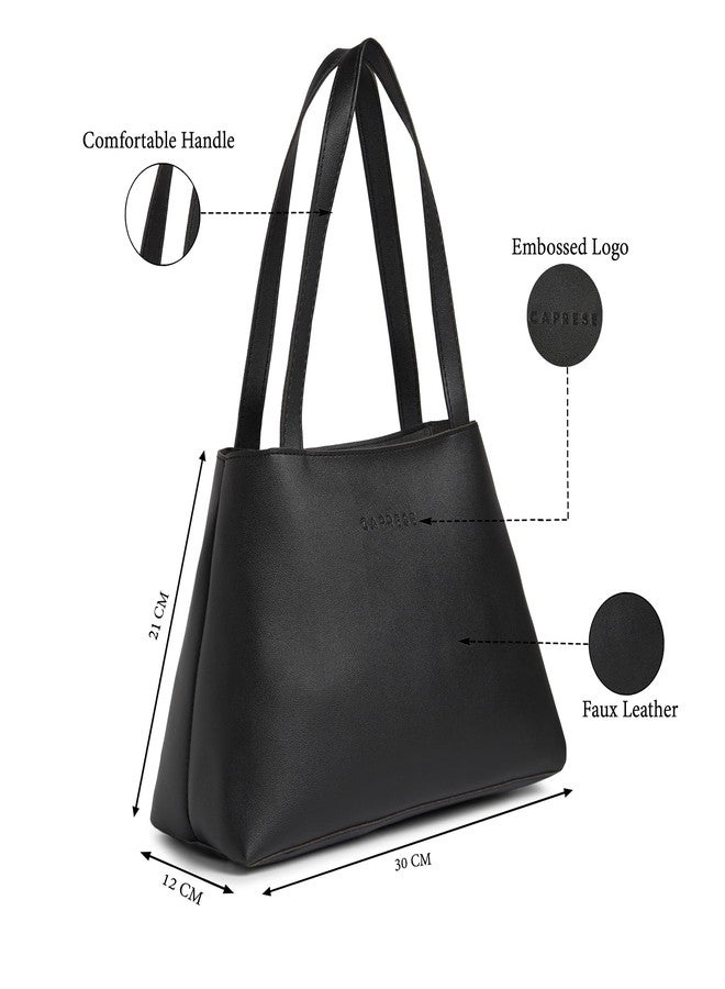 Caprese Elena Small Satchel Shoulder Bag for Women with Zipper Closure | Embossed Logo | Spacious Handbag with Main Compartment | Elegant & Durable for Daily Use (Black) - Image 3