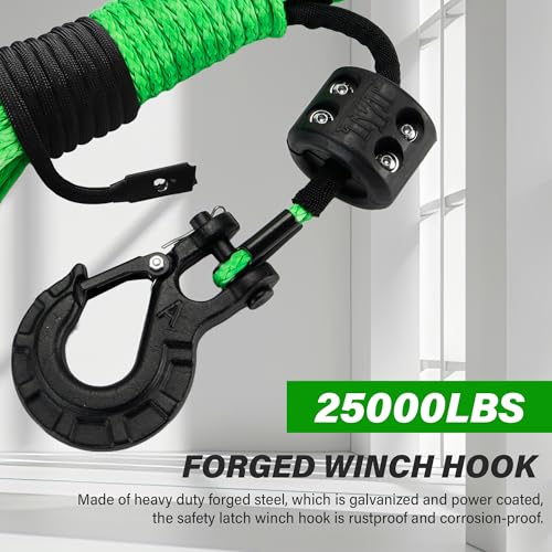 TYT Off-Road Winch Rope Kit - 3/16''x50', 8500 Lbs Green Synthetic Cable with Protective Sheath, Heavy-Duty Hook, Safety Pull Strap & Rubber Stopper Ideal for 4WD ATV UTV Vehicles, (JPS31650G) - Image 4
