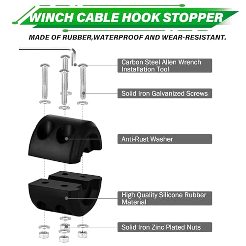 TYT Off-Road Winch Rope Kit - 3/16''x50', 8500 Lbs Green Synthetic Cable with Protective Sheath, Heavy-Duty Hook, Safety Pull Strap & Rubber Stopper Ideal for 4WD ATV UTV Vehicles, (JPS31650G) - Image 5