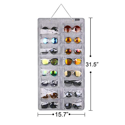 AROUY Sunglasses Organizer - Hanging Wall Pocket with 16 Felt Slots, Metal Hook and Sturdy Rope (Gray, Dust Proof) - Image 4