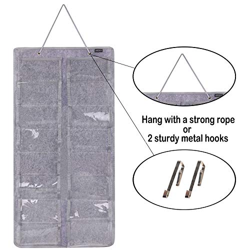 AROUY Sunglasses Organizer - Hanging Wall Pocket with 16 Felt Slots, Metal Hook and Sturdy Rope (Gray, Dust Proof) - Image 3