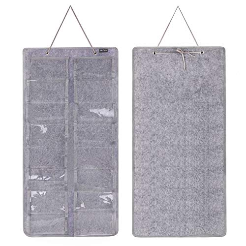 AROUY Sunglasses Organizer - Hanging Wall Pocket with 16 Felt Slots, Metal Hook and Sturdy Rope (Gray, Dust Proof) - Image 5