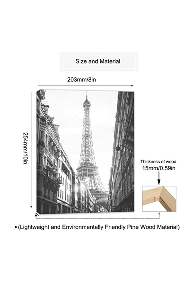 HoozGee Framed Vintage Fashion Paris Wall Art Prints Set of 6 Black and White Canvas Poster with WOODEN FRAME INSIDE Eiffel Tower Pink Flower Windows Photography Photos Wall Decor (8"x10" FRAME) - Image 3