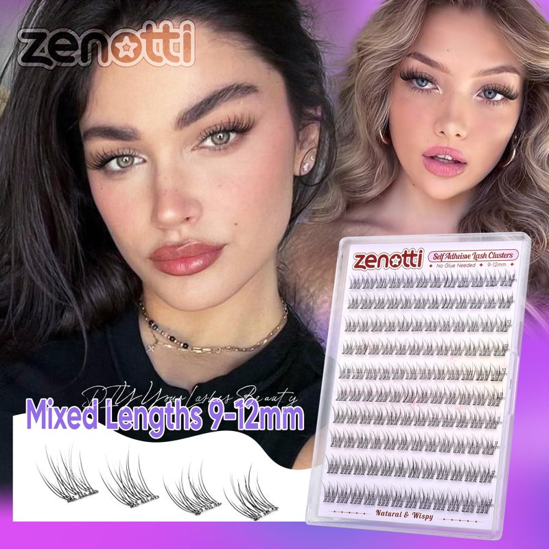 zenotti Natural Self Adhesive Clusters Lashes No Glue Self Adhesive Wispy Cluster Eyelashes Extensions Pre-glued Lashes Cluster Reusable C-Curly Individual Lashes 9-12mm Press on Lash by zenotti - Image 2