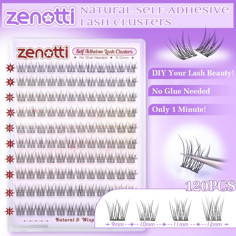 zenotti Natural Self Adhesive Clusters Lashes No Glue Self Adhesive Wispy Cluster Eyelashes Extensions Pre-glued Lashes Cluster Reusable C-Curly Individual Lashes 9-12mm Press on Lash by zenotti - Image 3