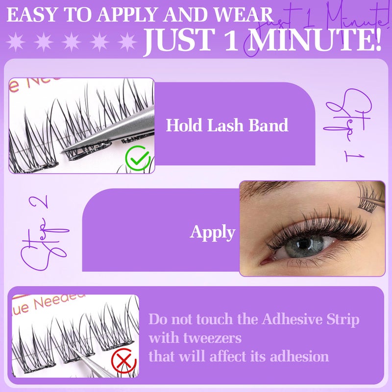 zenotti Natural Self Adhesive Clusters Lashes No Glue Self Adhesive Wispy Cluster Eyelashes Extensions Pre-glued Lashes Cluster Reusable C-Curly Individual Lashes 9-12mm Press on Lash by zenotti - Image 4