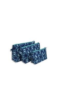Stylish Makeup Set Of 3 Indigo Batik Cosmetic Pouch 3 Piece Set Of Small Medium And Large Featured With Makeup Storage Pouch Bag For Women Girls Gift & Cosmetic Organizer Bag And For Traveling