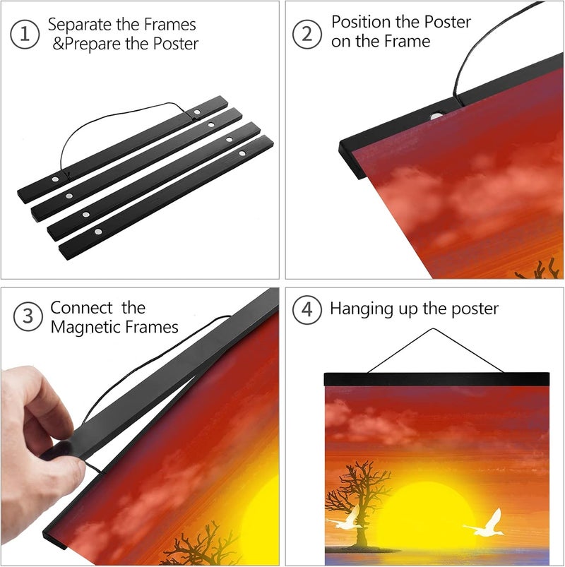 Radezon 12 inch Wide Magnetic Poster Hanger Frame, 12x18 12x16 12x24 Wood Frame for Posters, Prints, Photos, Pictures, Maps, Scrolls, and Artwork - Wall Hanging Wooden Frame - Image 4