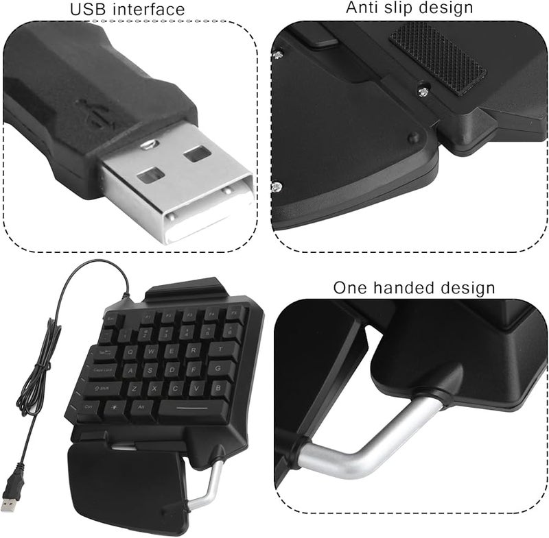 35 لوحة مفاتيح ميكانيكية للألعاب تعمل بيد واحدة، سلكية عبر USB، محمولة مع إضاءة خلفية LED ووسادة معصم عريضة - Image 3