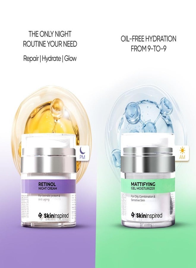 SkinInspired Day & Night Combo Kit-Retinol Night Cream(50g)+Mattifying Gel Moisturizer(50g)| Skin Care Combo For Women & Men | Non Greasy | Dermatologically Tested (Oily Skin) - Image 2