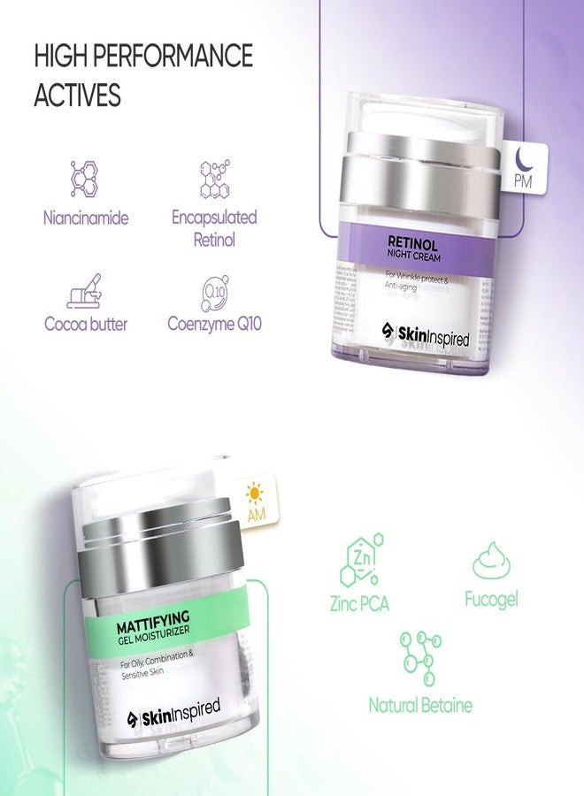 SkinInspired Day & Night Combo Kit-Retinol Night Cream(50g)+Mattifying Gel Moisturizer(50g)| Skin Care Combo For Women & Men | Non Greasy | Dermatologically Tested (Oily Skin) - Image 3