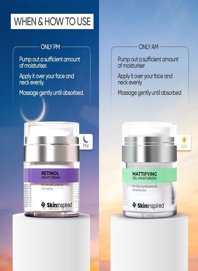 SkinInspired Day & Night Combo Kit-Retinol Night Cream(50g)+Mattifying Gel Moisturizer(50g)| Skin Care Combo For Women & Men | Non Greasy | Dermatologically Tested (Oily Skin) - Image 5