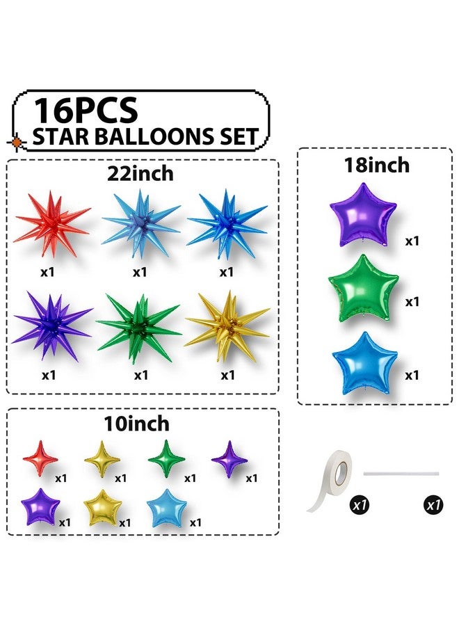 Sowide Rainbow Star Balloons, 16 Pcs 22/18/10 Inch Star Foil Mylar Balloons, Explosion Cone Star-Shape Red Blue Gold Purple Green Balloon for Kids Boy Girl Birthday Wedding Baby Shower Party Decorations - Image 2