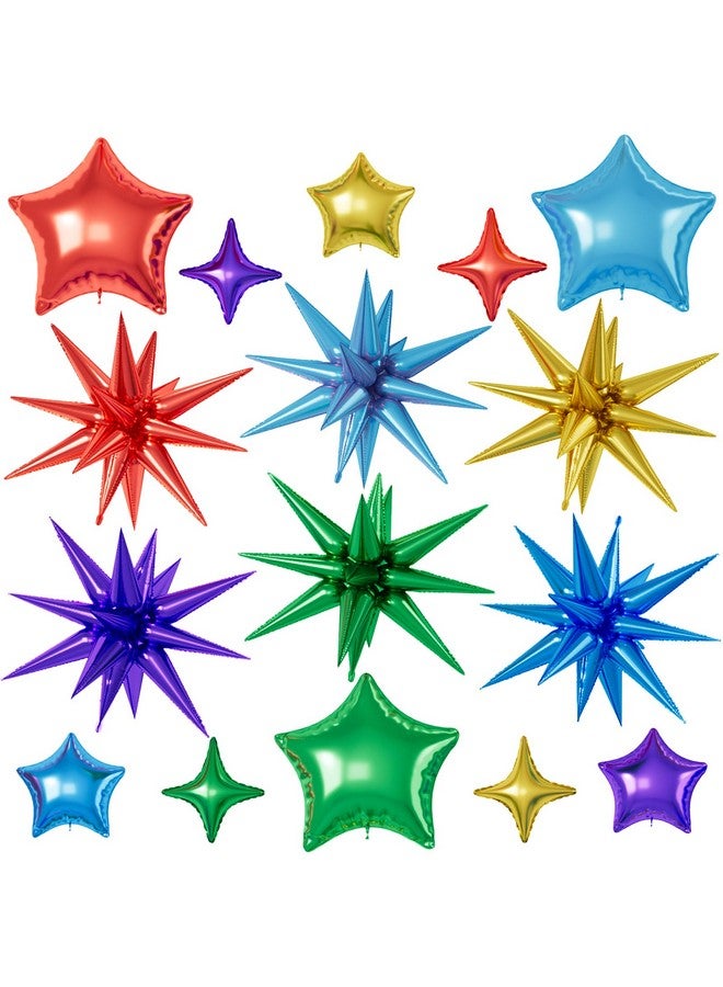 Sowide Rainbow Star Balloons, 16 Pcs 22/18/10 Inch Star Foil Mylar Balloons, Explosion Cone Star-Shape Red Blue Gold Purple Green Balloon for Kids Boy Girl Birthday Wedding Baby Shower Party Decorations - Image 1