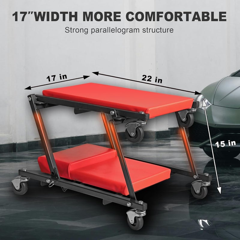 TORIN 36" Rolling Foldable Car Creeper Automotive Creeper, 2-in-1 Garage Shop Creeper for Auto Repair, 300 Lbs Capacity, Red,TAM6505RB - Image 4