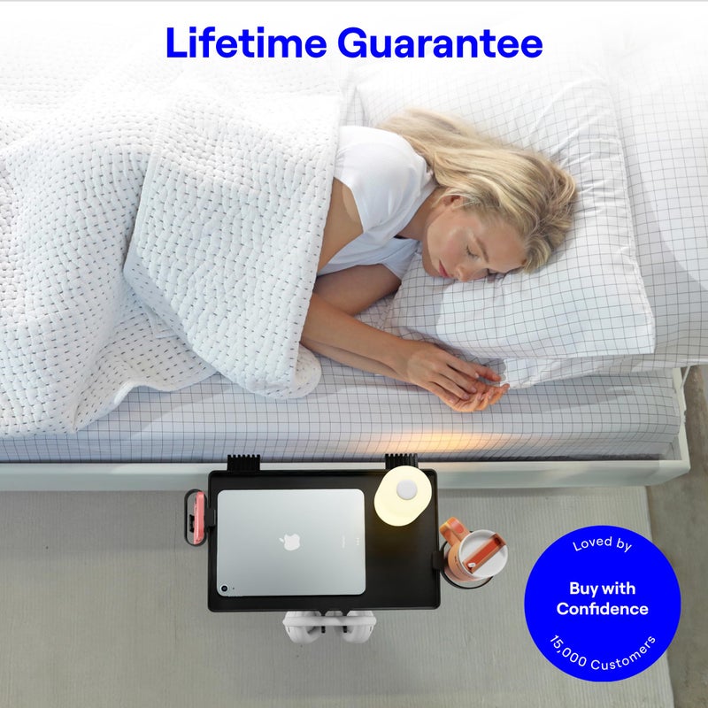 BedShelfie Bedside Shelf for Dorm Room Bunk Bed & Top Bunk, College Dorm Room Essentials, Bedside Caddy, Clip on Floating Tray, Bed Side Table Storage, Loft Nightstand Decor, Black - Image 5