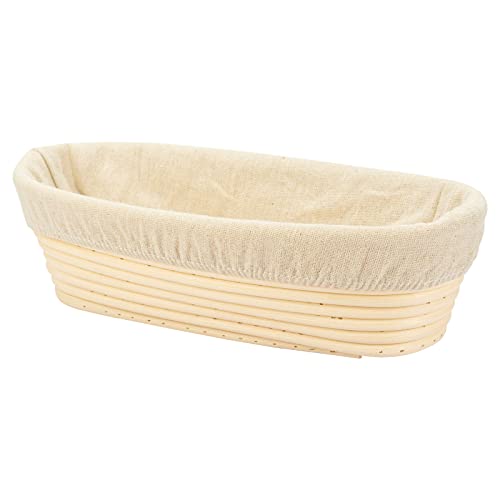 Stormshopping 11.8 inch Oval Long Banneton Brotform Bread Dough Proofing Rising Rattan Basket & Liner - Image 1
