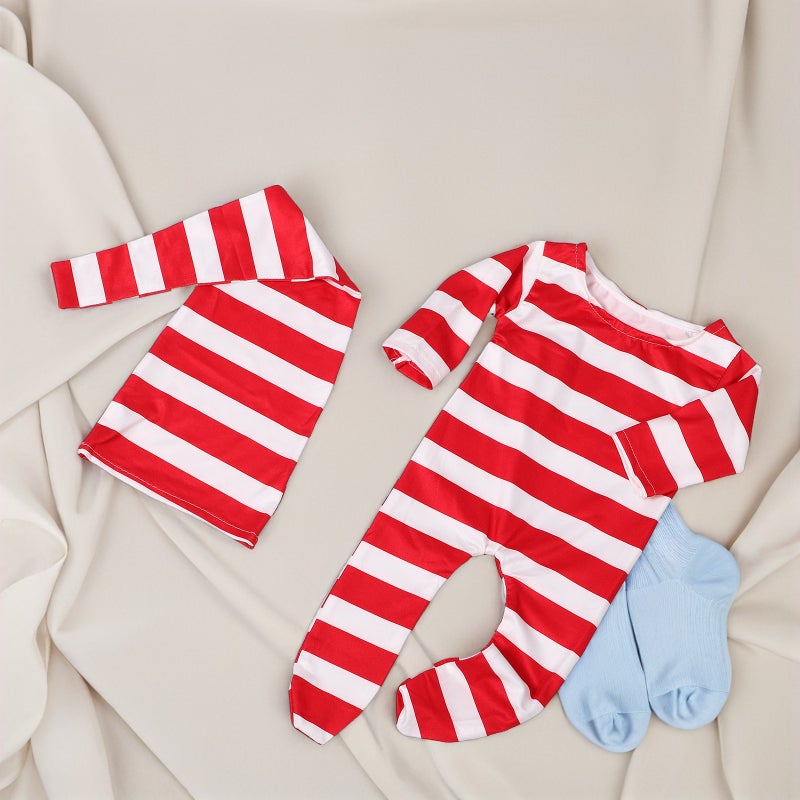 1 Set Newborn Boy Photoshoot Outfits: Newborn Baby Photoshoot Outfit Set - Striped Romper With Footies - Photography Prop - Image 4
