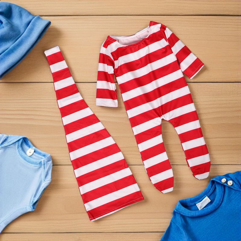 1 Set Newborn Boy Photoshoot Outfits: Newborn Baby Photoshoot Outfit Set - Striped Romper With Footies - Photography Prop - Image 2