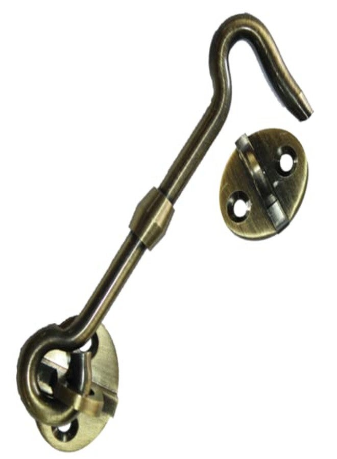 RISEOM Brass Gate Hook and Eye/Window Hook for Double Doors Gates/Windows (Heavy Oval Eye) (Antique-4 inch, Pack of 4)