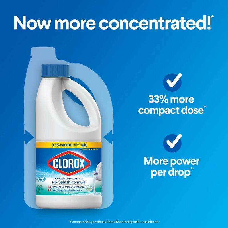 Clorox Splash-Less Bleach, Concentrated Formula, Clean Linen, 40 Ounce Bottle - Pack of 2 (Package May Vary) - Image 2
