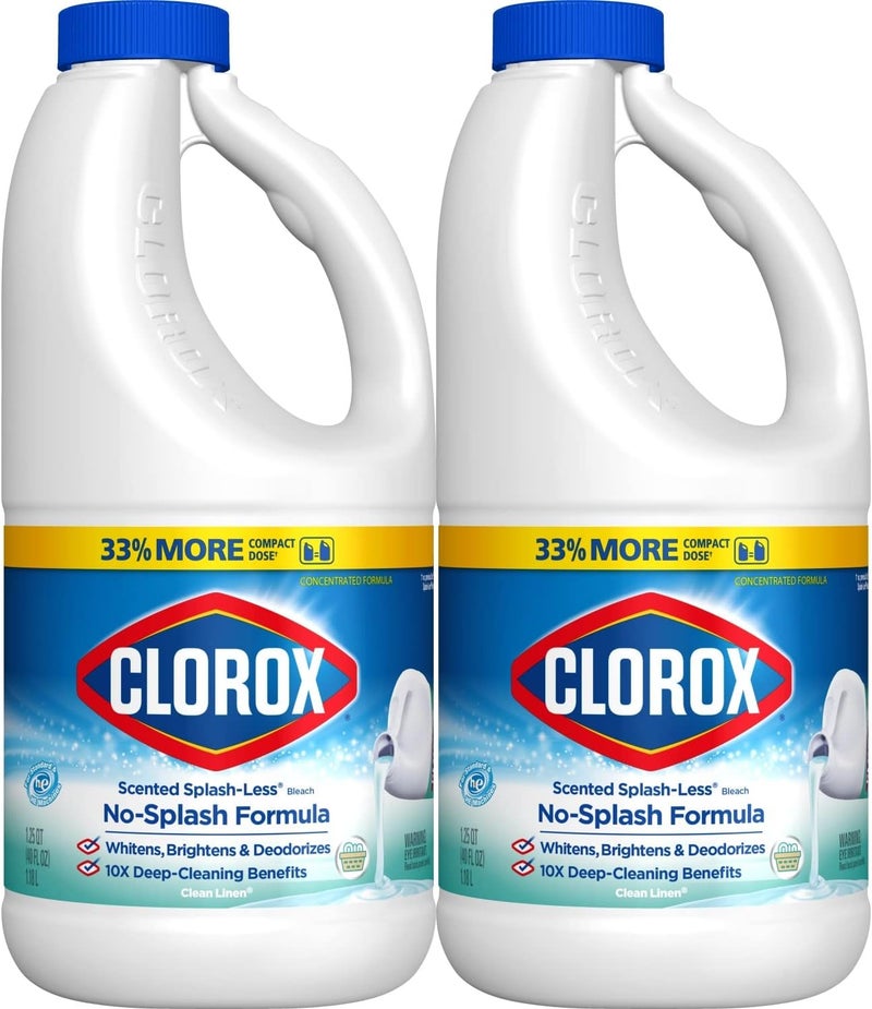 Clorox Splash-Less Bleach, Concentrated Formula, Clean Linen, 40 Ounce Bottle - Pack of 2 (Package May Vary) - Image 1