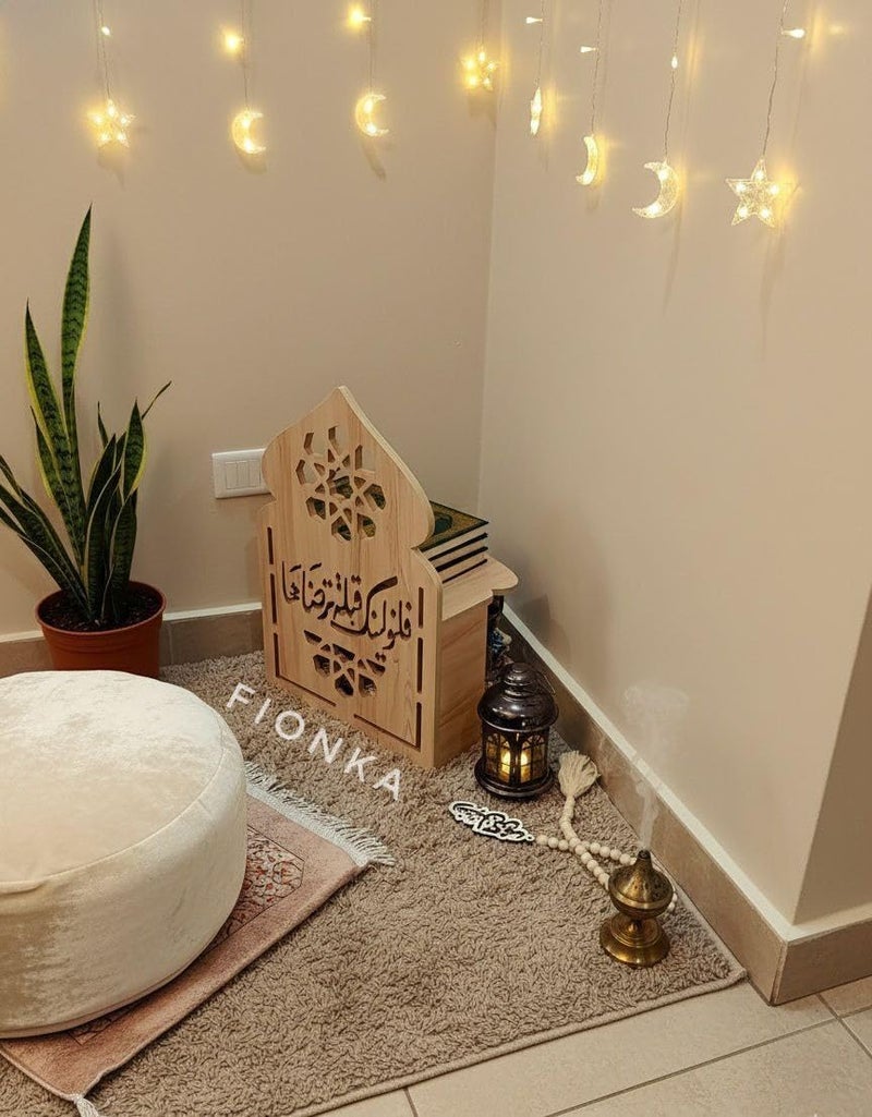 Furniture Factory Prayer Rug Organizer for Worship, Arrangement and Decoration Great Space to Keep Your Rugs and Qurans Neat and Appreciate Easily Directed Anywhere in the Home - Image 2