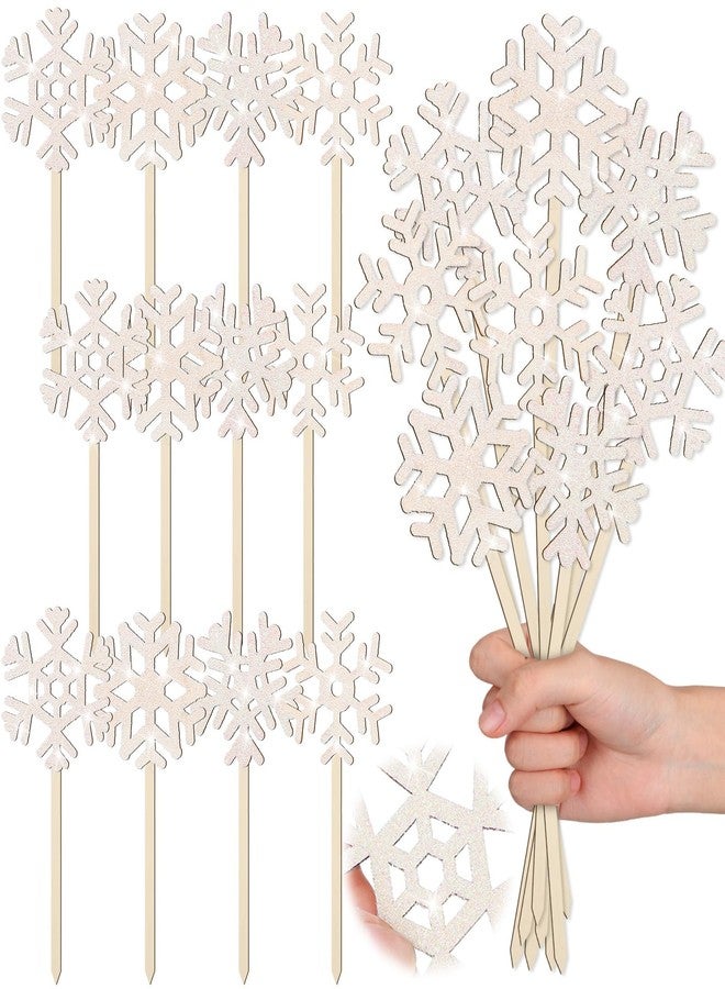 Vicenpal 24 Pcs Glitter Snowflakes Decorations Christmas Snowflake Picks Wooden Winter Picks for Floral Arrangements Table Centerpiece for Winter Decorations Xmas Home Vase Crafts DIY - Image 1