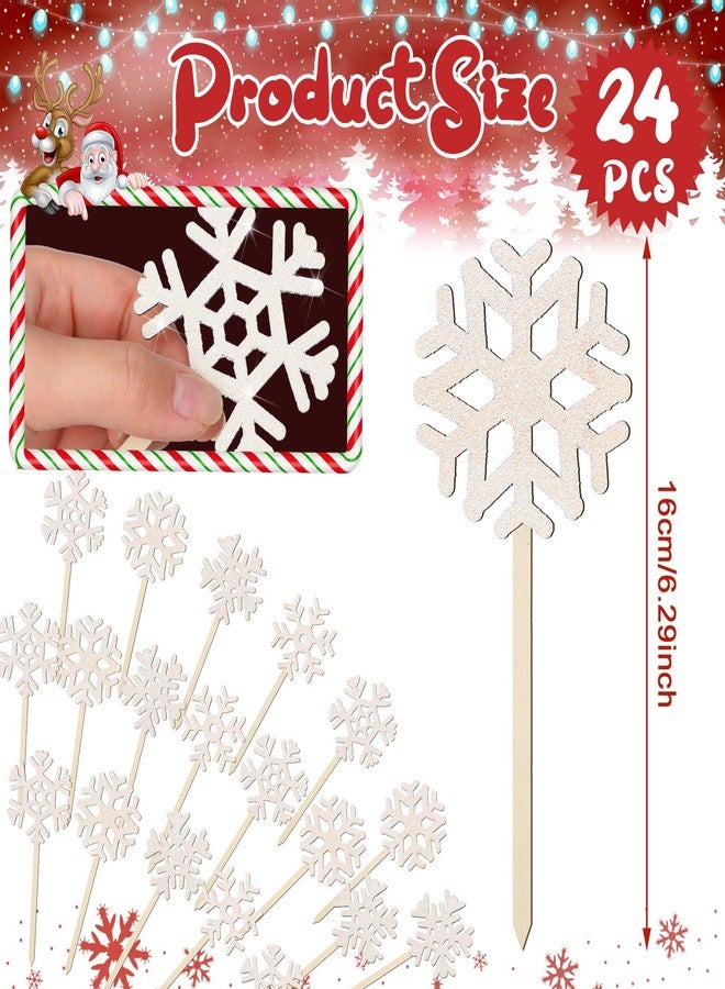 Vicenpal 24 Pcs Glitter Snowflakes Decorations Christmas Snowflake Picks Wooden Winter Picks for Floral Arrangements Table Centerpiece for Winter Decorations Xmas Home Vase Crafts DIY - Image 2