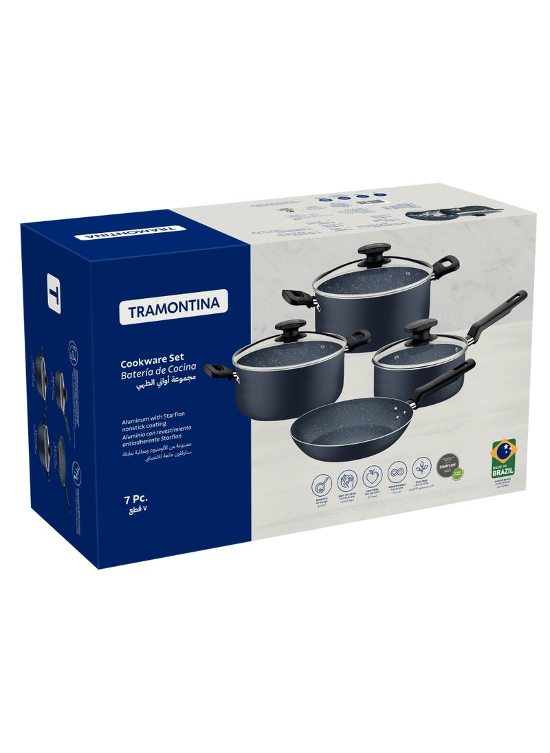 TRAMONTINA - Since 1911,Made in Brazil-  7 Pieces Blue Aluminum Cookware Set with Interior and Exterior Starflon Max Nonstick Coating, - Image 1