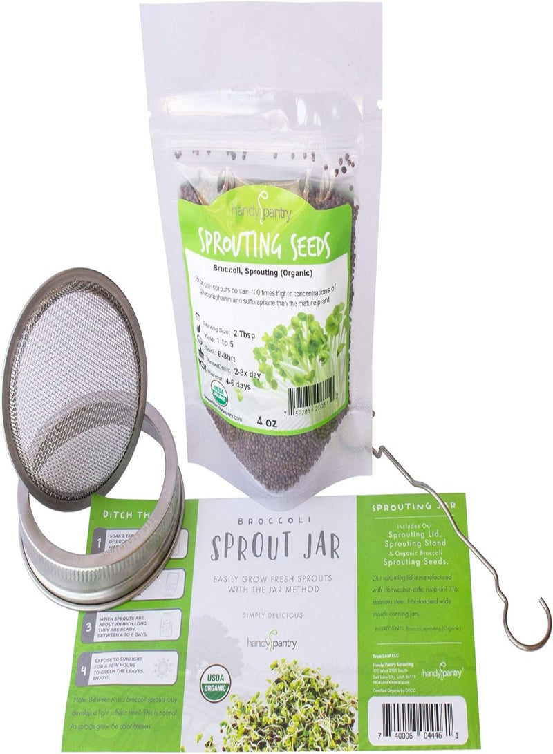 GGOOT Organic Broccoli Sprout Growing Kit - Includes 316 Stainless Steel Sprouting Lid, Sprout Stand, and Organic Non-GMO Broccoli Sprouts Seeds - Complete Broccoli Sprout Kit by  & Trellis + Co - Image 1