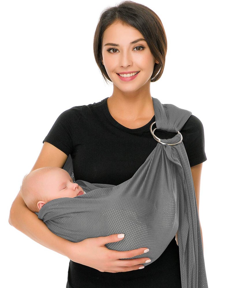 CUBY Water Baby Sling Carrier Lightweight Breathable Mesh Baby Ring Slings Adjustable QuickDrying Ring Sling Baby Carrier for Newborn Kids Toddlers Summer Swimming Pool BeachLight Gray