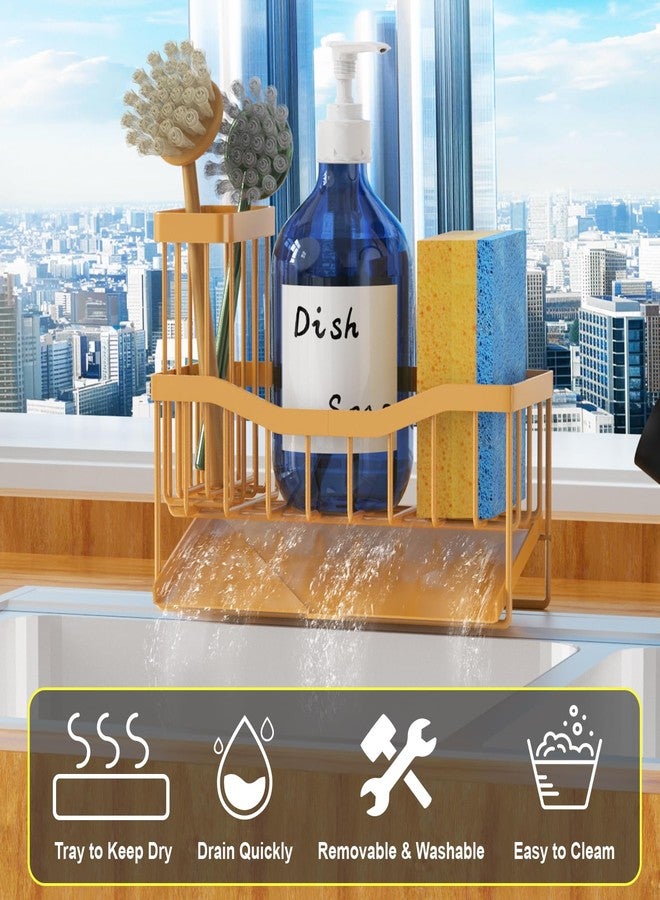 Fssvcd Maifan Sink Caddy Sponge Holder for Kitchen Sink with Brush Holder and Stainless Steel Self Drain Tray, Rustproof Kitchen Sink Organizer for Sponge, Soap Dispenser Storage Kitchen Accessories - Image 2