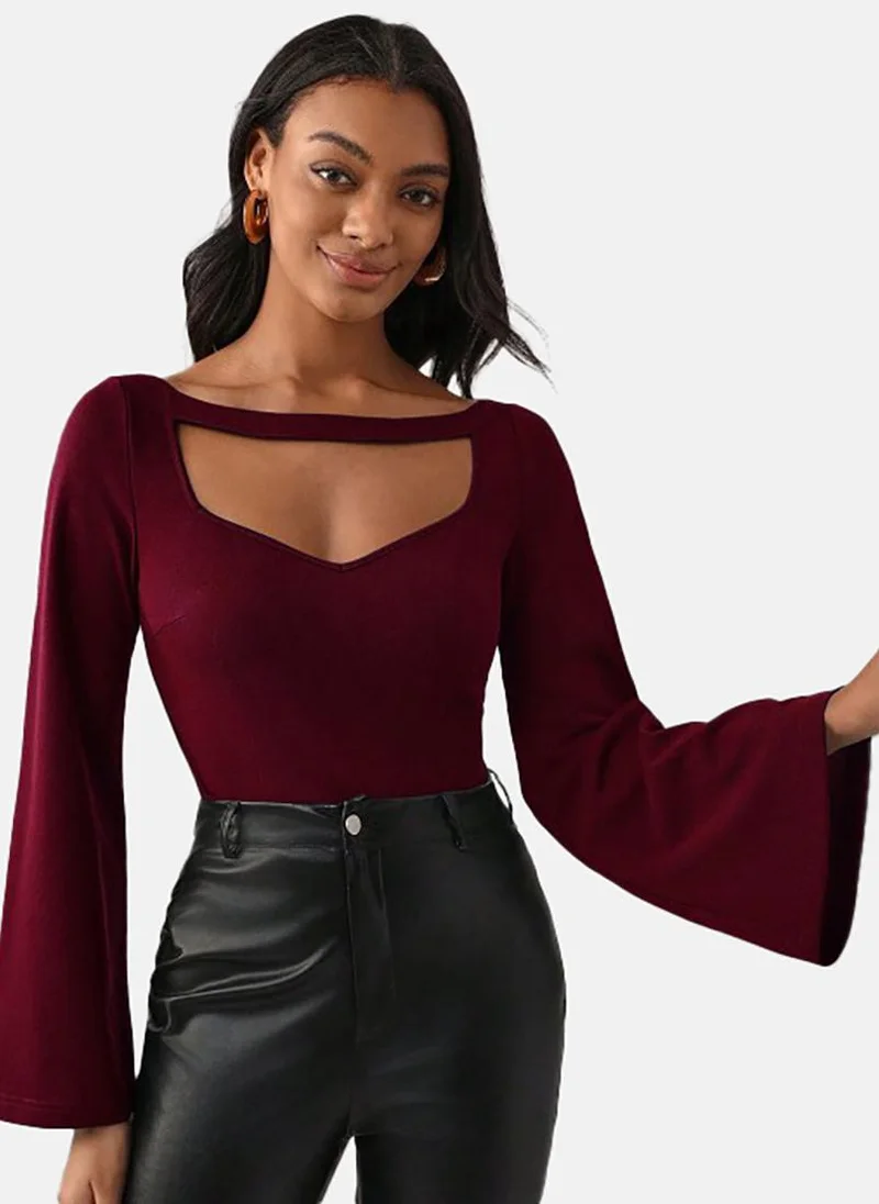 يونيكي Red Solid Slim Fit Long Sleeve Top