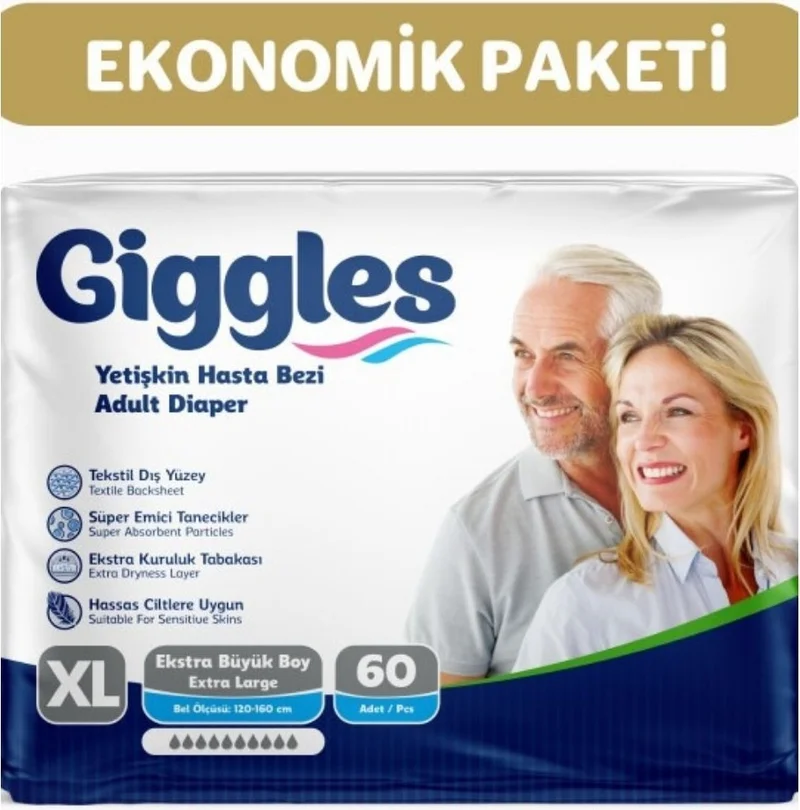 giggles Adult Patient Diaper with Waistband Extralarge 60 Pieces