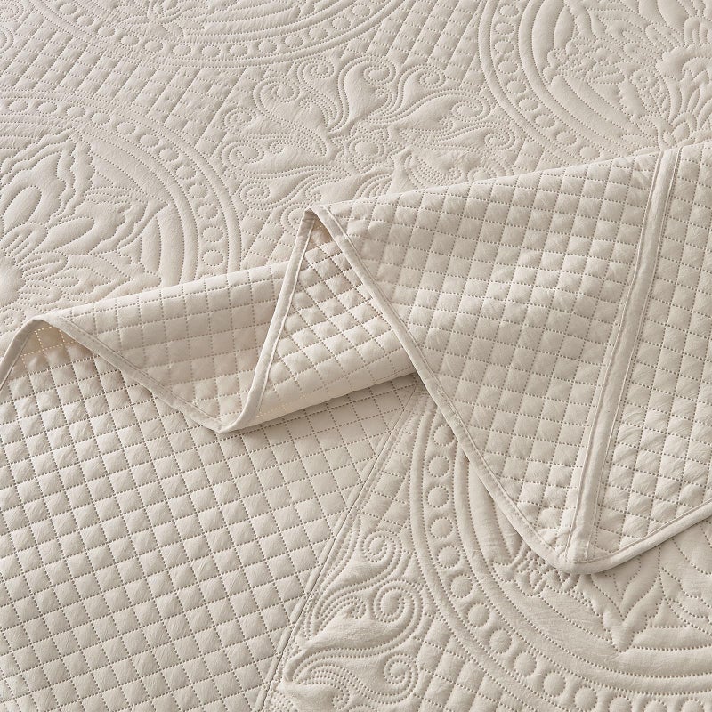 Qucover Oversized King Bedspread 128x120, Soft Microfiber California King Quilt Set Oversized, 3 Piece Extra Wide BedSpreads, Ultrasonic Quilting Vintage Pattern Oversized Coverlet, Beige - Image 5